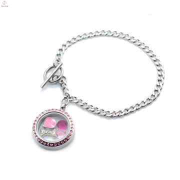 Moda de acero inoxidable de plata magnética de color rosa cristal de alternar corchete flotante foto pulsera del medallón de la joyería